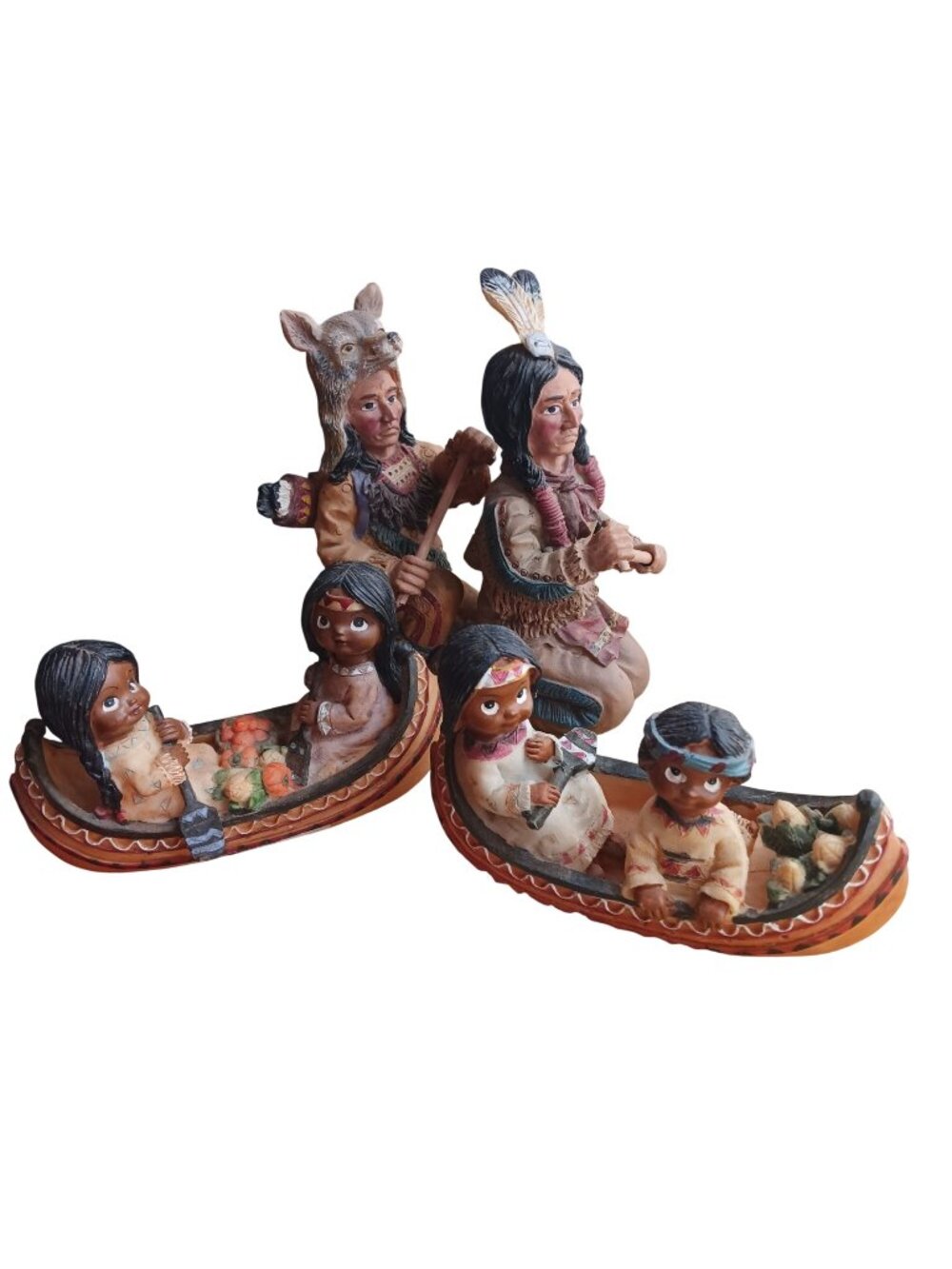 Figurine Set Native American-Inspired With Canoe Scenes Home Decor Rustic ALCO